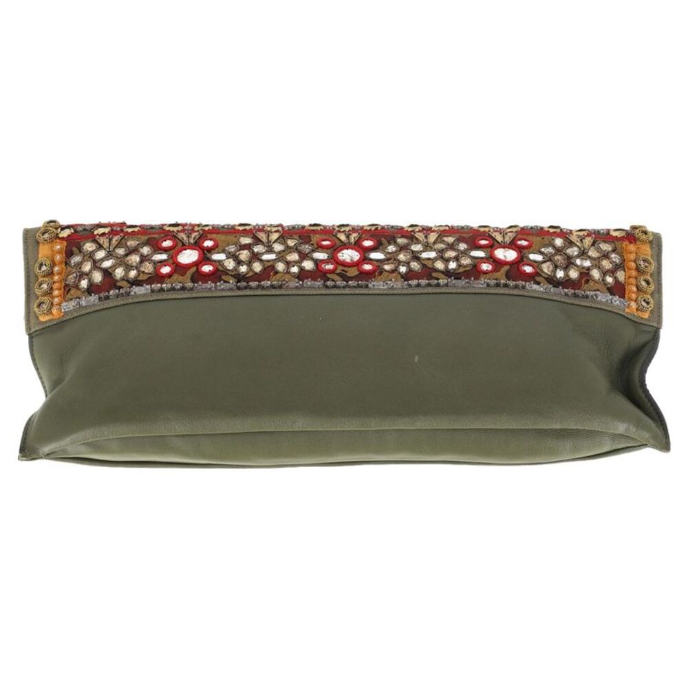 Alexander Mcqueen Embellished Flap Clutch Bag in Olive Leather - Picture 4 of 9